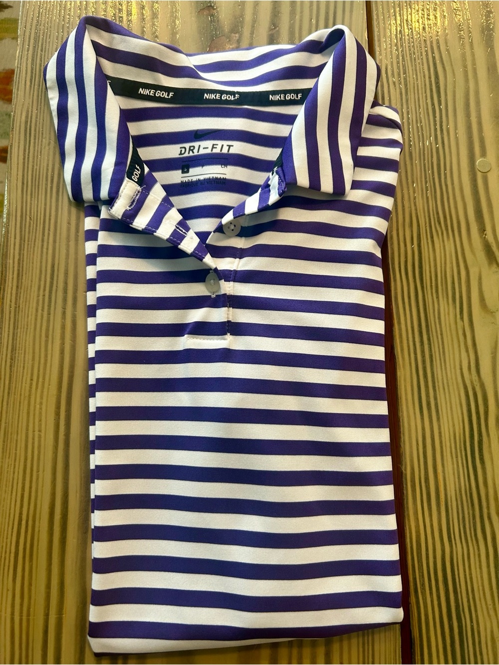 Nike womens s Purple and White Striped Polo Shirt Golf preppy